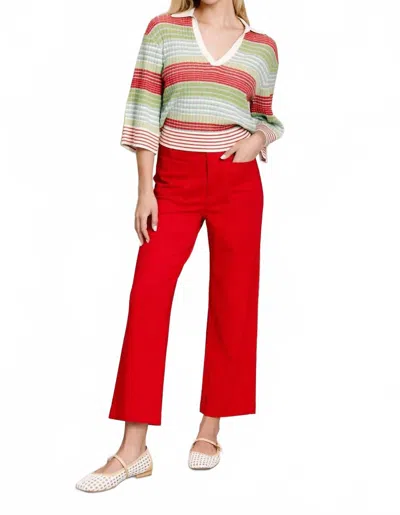 Apny Ribbed Stripe Polo Top In Olive Multi In Green