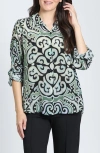 Apny Roll Tab Sleeve Button-up Shirt In Sage Multi