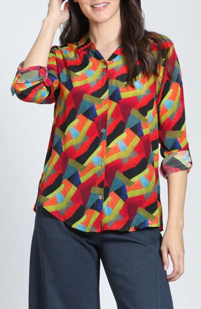 Apny Roll-up Sleeve Button-up Shirt In Multi