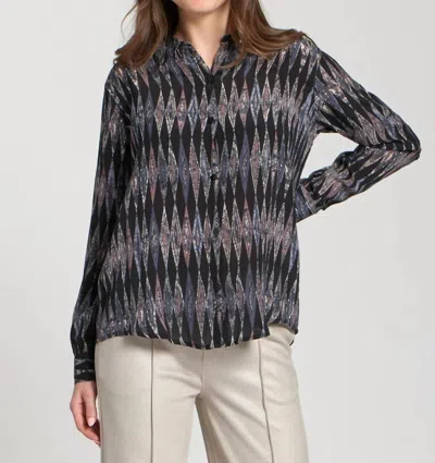 Apny Roll-up Sleeves Button-up Blouse In Black Multi