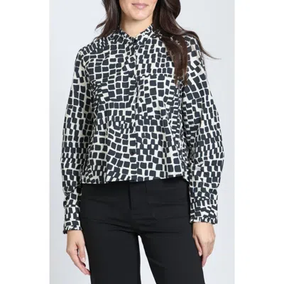 Apny Ruffle Collar Cotton Cropped Shirt In Ink On Parchment