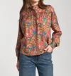 Apny Ruffle Half Placket Blouse In Wine In Multi
