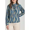Apny Ruffle Half-placket Shirt In Blue