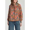 Apny Ruffle Half-placket Shirt In Burgundy