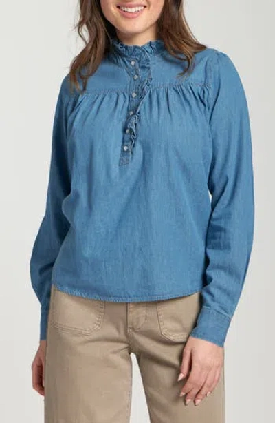 Apny Ruffle Half Placket Shirt In Light Indigo