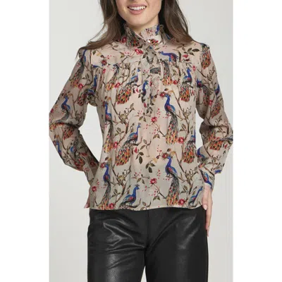 Apny Ruffle Half-placket Shirt In Multi