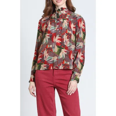 Apny Ruffle Half Placket Top In Multi