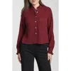 Apny Ruffle Long Sleeve Crop Button-up Shirt In Burgundy