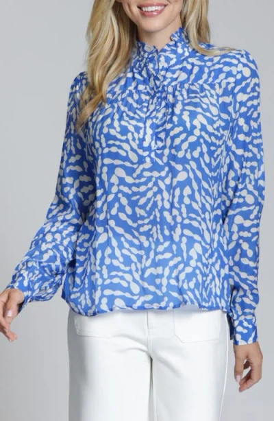 Apny Ruffle Placket Top In Blue