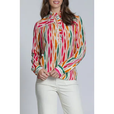 Apny Ruffle Placket Top In Multi