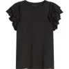 Apny Ruffle Sleeve T-shirt In Black