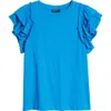 Apny Ruffle Sleeve T-shirt In French Blue