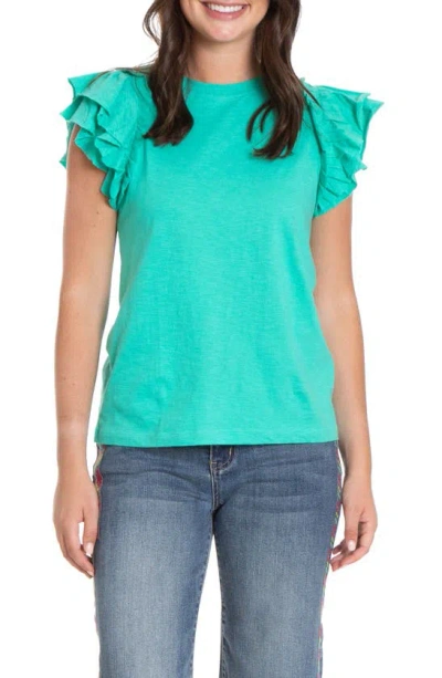 Apny Ruffle Sleeve T-shirt In Green