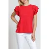 Apny Ruffle Sleeve T-shirt In Rocco Red