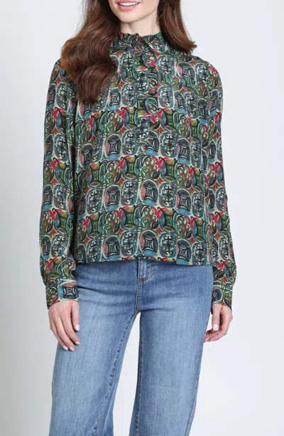 Apny Ruffled Half Placket Top In Green