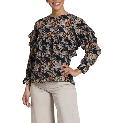 Apny Ruffled Peasant Top In Black