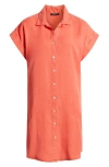 Apny Scoop Pocket Shirtdress In Hot Coral