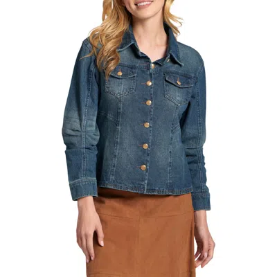 Apny Scrunch Sleeve Denim Jacket In Blue