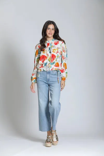Apny Seashell Print Woven Shirt In Hot Coral Multi