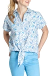 APNY SHELL PRINT TIE FRONT COTTON CAMP SHIRT