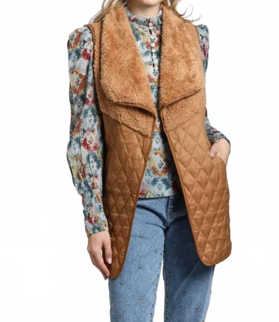 Apny Sherpa Quilted Vest In Bronze In Gold