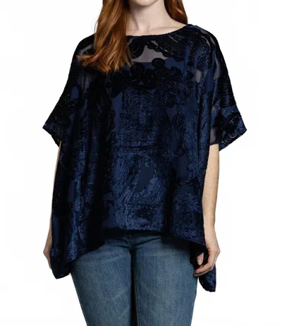 Apny Short Kaftan Burnout Velvet Top In Navy Velvet In Multi