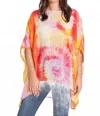 Apny Short Kaftan Top In Spiral Tie-dye Print In Orange