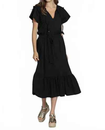 Apny Short Sleeve Dress With Smocking Detail In Black