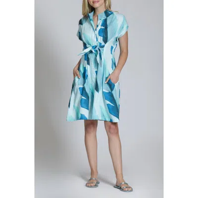 Apny Short Sleeve Seersucker Shirtdress In Blue