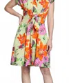 Apny Short Sleeve Shirt Dress With Self Tie In Tropical Print In Multi
