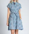 Apny Short Sleeve Shirt With Self Tie Dress In Spring Multi In Blue