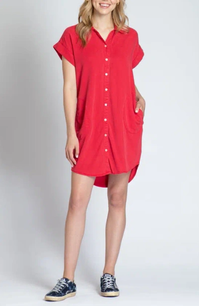 Apny Short Sleeve Shirtdress In Red