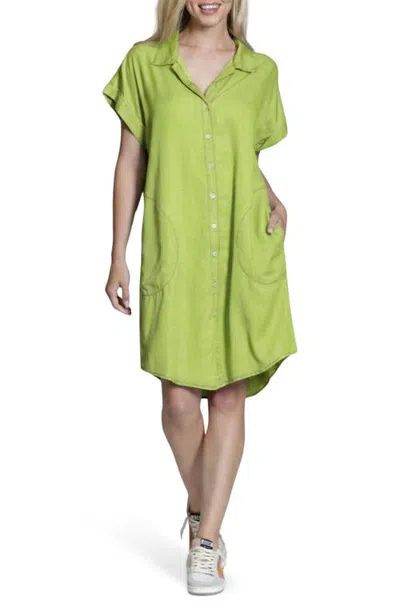 Apny Short Sleeve Shirtdress In Green