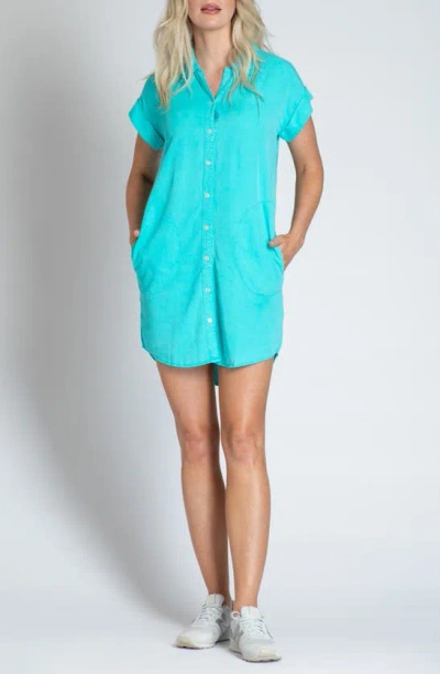 Apny Short Sleeve Shirtdress In Turquoise