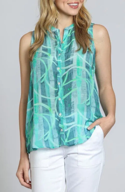 Apny Sleeveless Button-up Shirt In Turquoise Multi