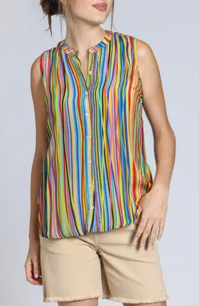 Apny Sleeveless Button-up Shirt In Green/ Blue Multi