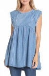 Apny Sleeveless Denim Shirt In Light Indigo