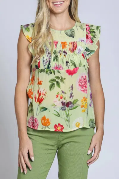 Apny Sleeveless Flutter Sleeve Top In Yellow Multi