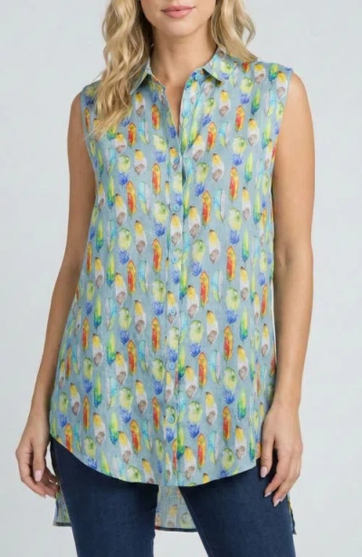 Apny Sleeveless Linen Button-up Shirt In Blue