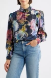 Apny Smocked Cuff Long Sleeve Top In Multi