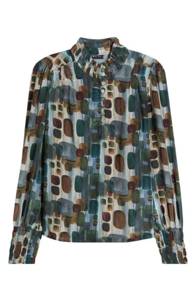 Apny Smocked Cuff Long Sleeve Top In Multi