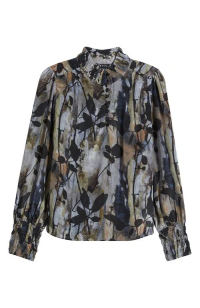 Apny Smocked Cuff Long Sleeve Top In Multi