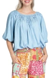 APNY APNY SMOCKED DETAIL CHAMBRAY TOP