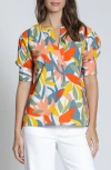 Apny Split Neck Top In Multi