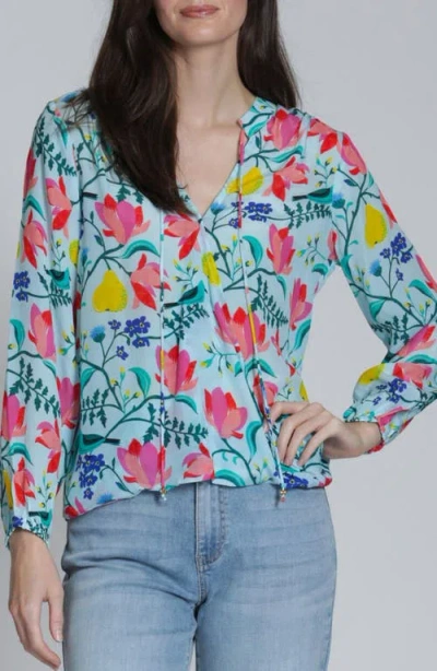 Apny Split Neck Top In Multi