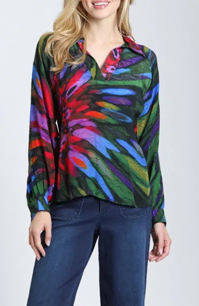 Apny Stained Glass Print Half Placket Top In Multi