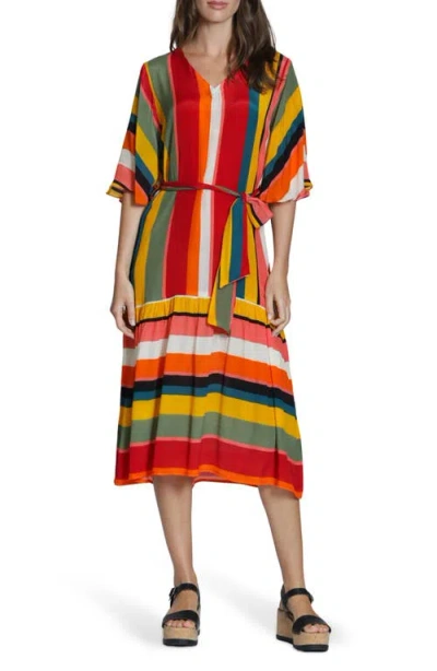 Apny Stripe Belted Dress In Multi