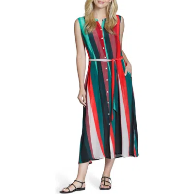 Apny Stripe Belted Midi Shirtdress In Multi