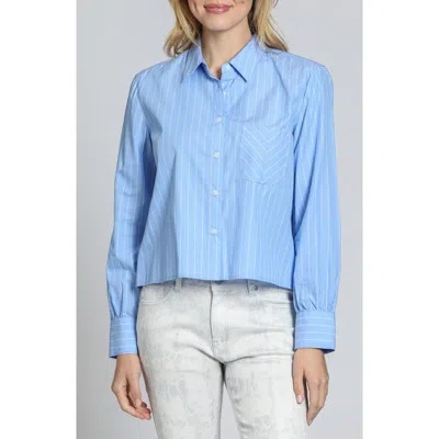 Apny Stripe Cotton Blend Crop Button-up Shirt In Blue/white Stripe