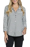 Apny Stripe Grommet Cotton Henley In Black/white Stripe